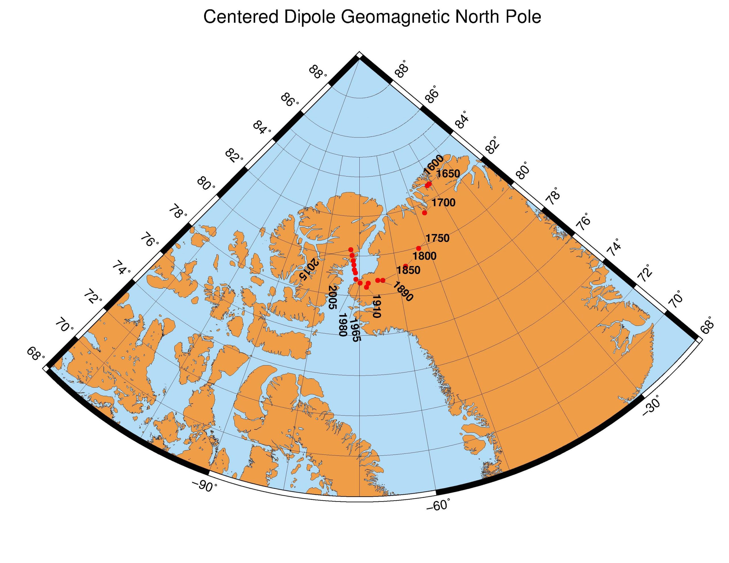 Centered Dipole Geomagnetic North Pole